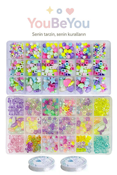 By MO Accessories Mega 2'li Kutuda Takı Yapma Seti Boncuk Hobi Seti Rengarenk Hobi Kiti Bileklil Kolye