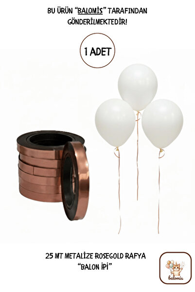 BALOMİS Metalize Rosegold Rafya Balon İpi 25 Metre