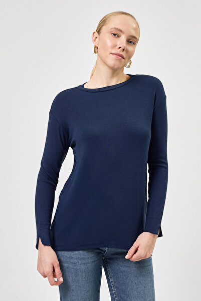 Rays Navy Blue Crew Neck Side Slit Tunic 8229A