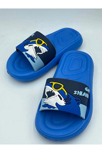 GEZER Anatomik Taban Kaydırmaz Taban Havuz Deniz Ev Sokak Çocuk Terlik (KÖPEK BALIĞI DESEN)
