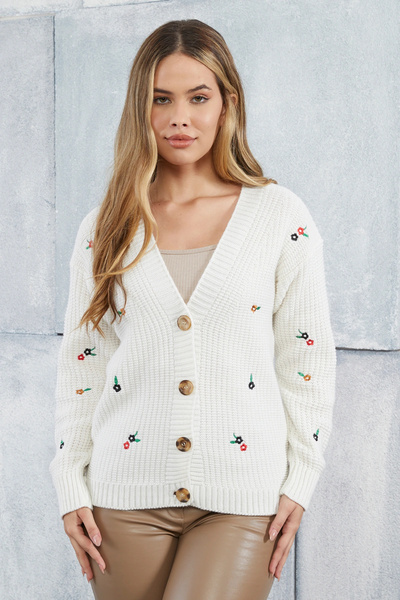 LUGMO سترة نسائية تريكو زهرة مقاس قياسي إكرو