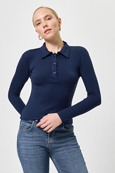 Rays Μπλούζα με μακρυμάνικο μπλουζάκι με γιακά πόλο σε μπλε ναυτικό 8222A