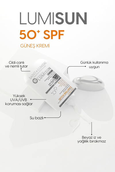 SAINT DE LUMIERE LUMISUN Detox Brilliance SPF 50+, 50 ml Güneş Kremi - Bromelain, Niacinamide, E vitamin, Hyaluronik