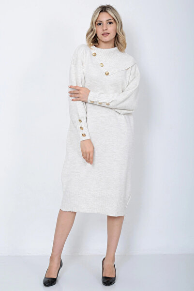 LUGMO Knitwear Long Women's Dress Collar Buttoned Stone