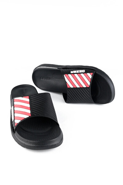 GEZER Yazlık Erkek Islak Zemine Uygun Eva Terlik Siyah-kırmızı