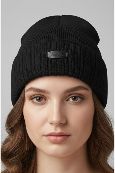 balkonda قبعة بدون بطانة للحماية من البرد، نسيج سميك للجنسين، أسود غير لامع