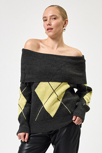 Rays 2123 Pulover cu model baklava galben-antracit