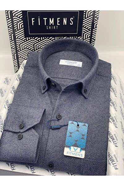 Fitmens Klasik Uzun Kol Kışlık Kuşgözü Yaka Düğmeli Yünlü %100 Cotton Hediye Kutulu Erkek Gömlek FS-003768 -