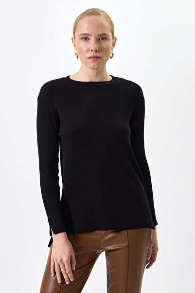 Rays Black Crew Neck Side Slit Tunic 8229A