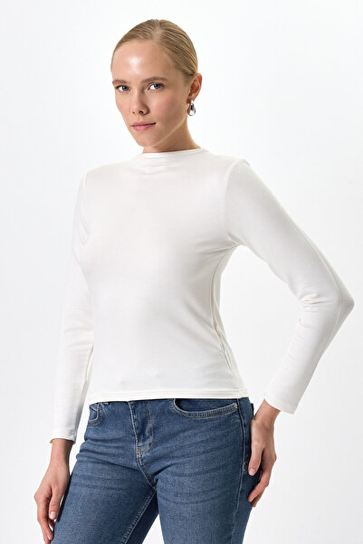 Rays Γυναικεία μπλούζα με μακρύ μανίκι με λαιμόκοψη εκρού 8393A