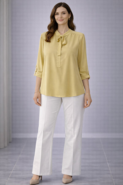 AYHAN Блуза з коміром-стійкою, прихованими ґудзиками та хусткою