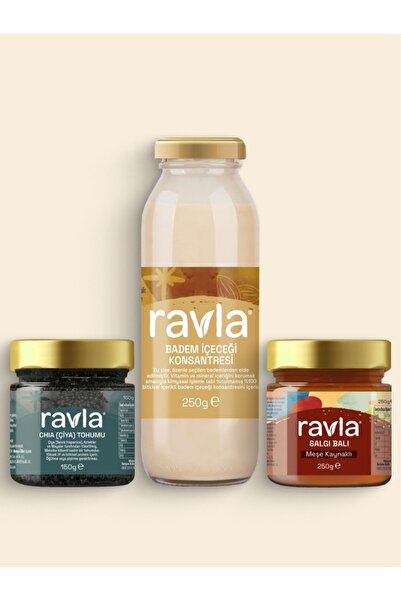 Ravla 3'lü Ürün - Chia Tohumu 150g / Badem İçeceği 250g / Meşe Balı 250g
