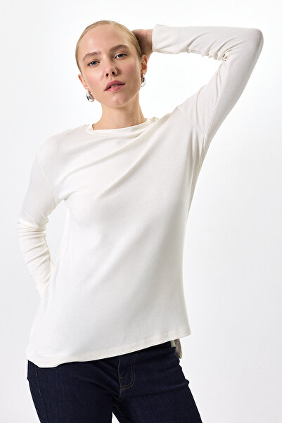 Rays Ecru Crew Neck Side Slit Tunic 8229A