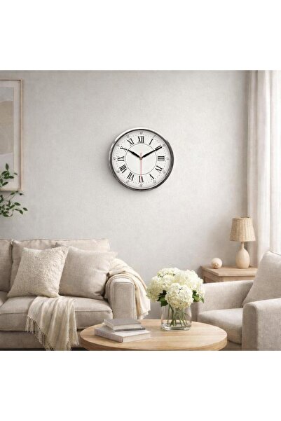 MAY BOX duvar saat kırılmaz cam roma rakamlı krom çerçeve sessiz mekanizma akar saniye