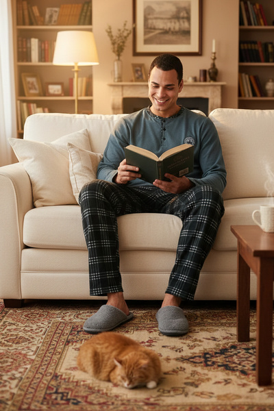 Buratti Plaid Soft Textured Regular Fit Long Sleeve Pajama Set Men's Pajama Set 609611030