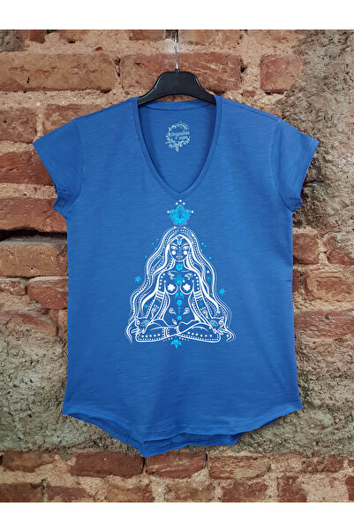 ScubaPromoTurkey اليوغا العضوية المطبوعة المرأة محبوك البرلمان الأزرق عارضة تي شيرت