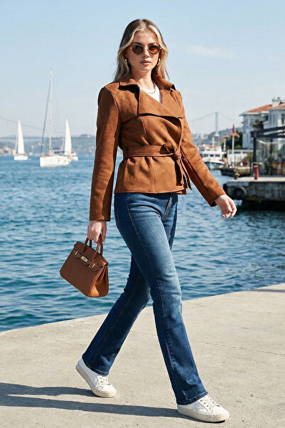 Lela Regular Fit Kruvaze Yaka Kuşaklı Süet Dokulu Ceket CEKET 6839640