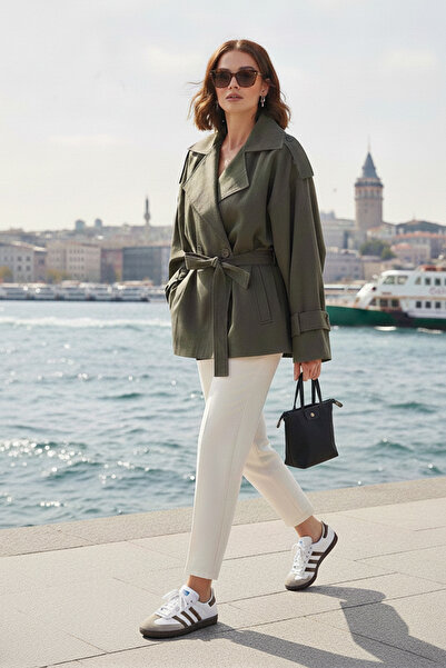 Lela Oversized Fit Double-Breasted Lapel Belted Buttoned Trench Coat Trench Coat 6839609