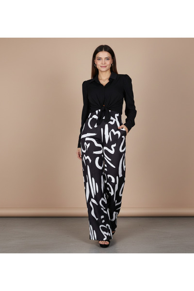 MQ Women's two-piece set: long-sleeved blouse and wide-leg pants