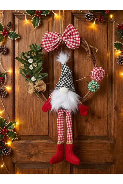 Talinhandmade El Yapımı Yılbaşı Kapı Süsü | Cüce Figürlü Noel Dekoru | Doğal Malzemeli Rustik Kapı Dekoru