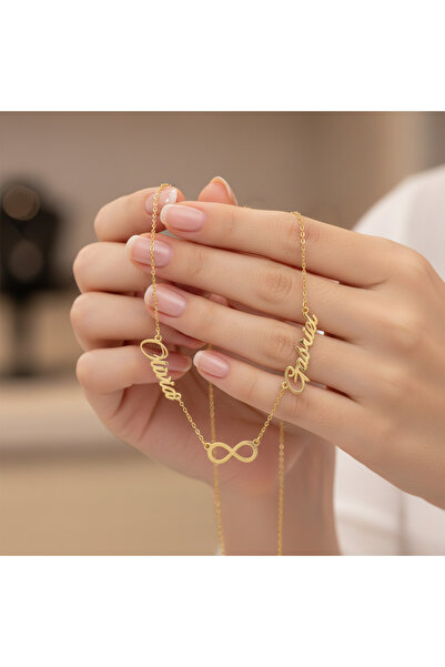 Soleildor 925 ayar Orijinal Gümüş iki İsimli Sonsuzluk Gümüş Kolye