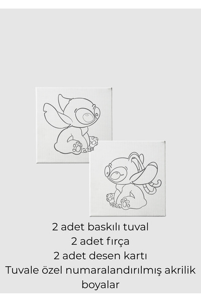 Piece Of Date Sayılarla Tuval Boyama Seti - Stitch ve Angel 15x15 cm pres tuval