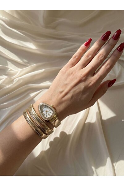 Mazzy Sarmal Yılan Model Kadın Kol Saati - Beyaz Kadran