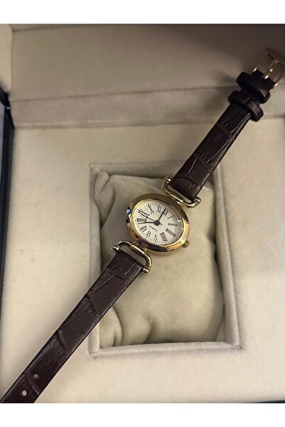 LA BOSS Retro Deri Kordonlu Kahverengi Yuvarlak Kadın Kol Saati bb0021