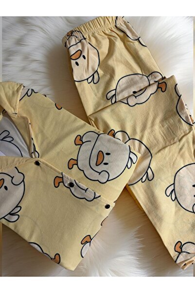 NOCHES PYJAMAS Women's Suede Buttoned Chick Patterned Pajama Set