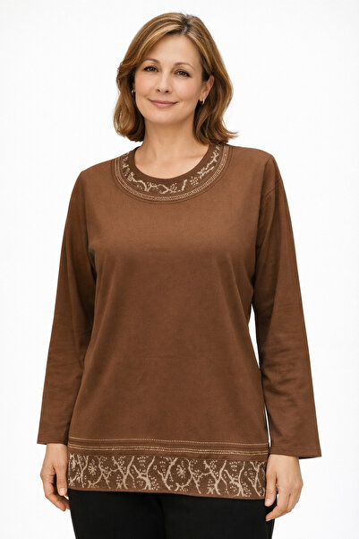 BURSPA Γυναικεία μητρική χτενισμένη βαμβακερή μπλούζα με χαλαρή κοπή με στρογ...