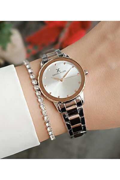 Daniel Klein Yeni Model Kesme Camlı Çelik Bilezik rose/metalik Kadın Kol Saati + Zirkon Taşlı Bileklik