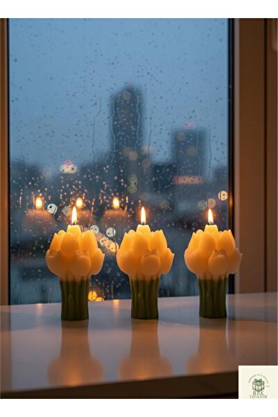 brk tasarım Kokulu Lale Buketi Mum-3’lü Set Dekoratif& El Yapımı