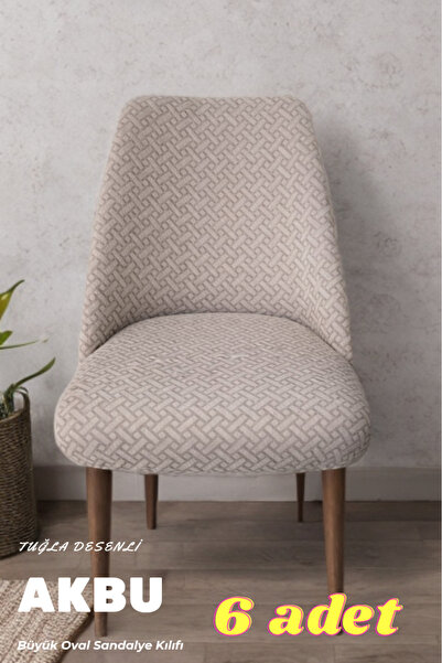 AKBU 6 adet Mutfak Sandalye Kılıfı-Büyük Oval Likrali Tam Saran Yıkanabilir L...