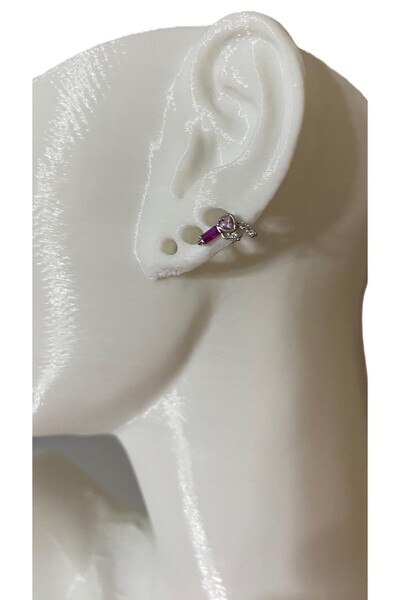 GAMZELİRENKLERİM PEMBE ZİRKON TAŞLI TABANCA FİGÜRLÜ MİNİMAL TRAGUS KIKIRDAK K...