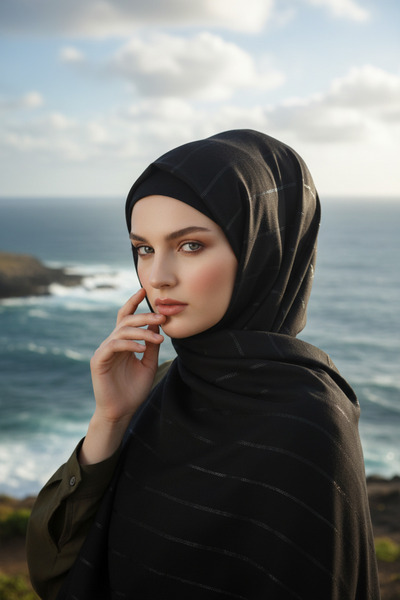 Modakaşmir Moda Kaşmir Çizgi Simli Şal