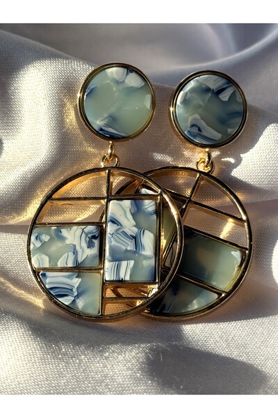 AYS Lumière Mavi Desenli Yuvarlak Küpe