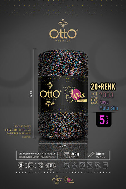 Otto خيط مكرامية فاخر متعدد الألوان - عبوة من 5 قطع - 3 مم/200 جرام/260 متر -...