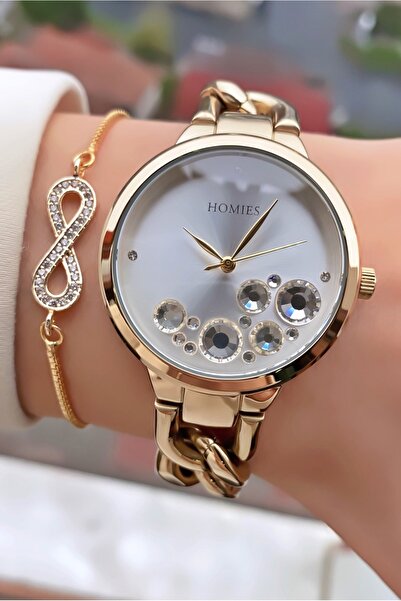 Homies Marka Altın Renk 2 Yıl Garantili Su Geçirmez Kadın Kol Saati - Bilekli...