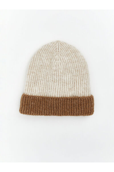 LC Waikiki Nevavm Farkıyla Lcw Baby Beige Color Block Baby Boy Knitwear Beanie