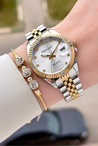 Ferrucci Gold Silver Color 32 mm Women's Wristwatch and Gift Bracelet