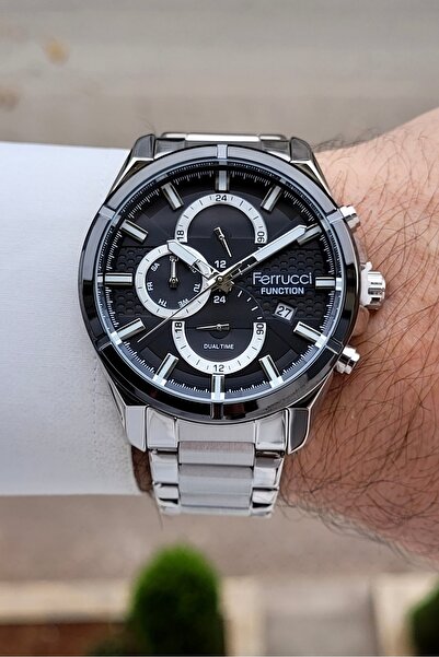 Ferrucci Men's Wristwatch with Black Dial, Metallic Strap, 2-Year Warranty, 4...