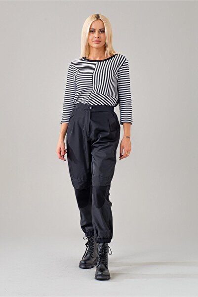 Bold & Young Жіночі чорні штани з поліамідною сумішшю, еластичний пояс, еластичні штанини, парашутні штани