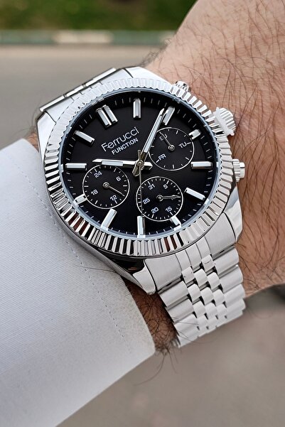 Ferrucci 40 mm Functional Men's Wristwatch with Black Dial Gray Color Adjusta...