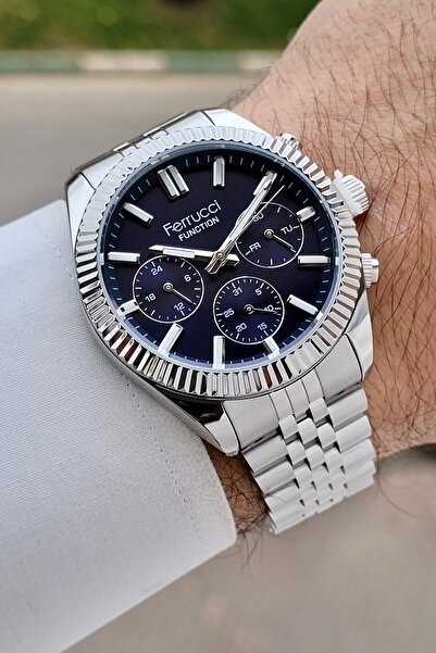 Ferrucci 40 mm Functional Men's Wristwatch with Dial Navy Blue Band Gray Colo...