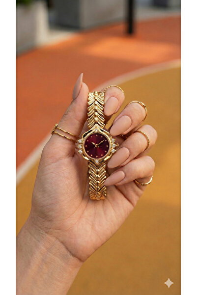 KLISHE Butik Nora Gold & Bordo Çelik Kadın Saati, Old Money, Şık, Saat Koleksiyonu 2026