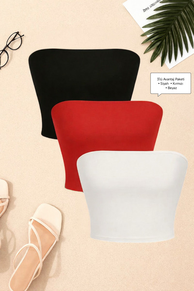 Olyssia Дамски комплект от 3 части без презрамки бюстие къса блуза - шик бандо базова блуза