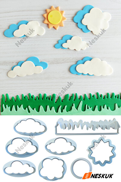 Neskuk 8 Set Bulut Ve Güneş Ve Çimen Şeker Hamuru Kalıbı / Kurabiye Kalıbı / ...