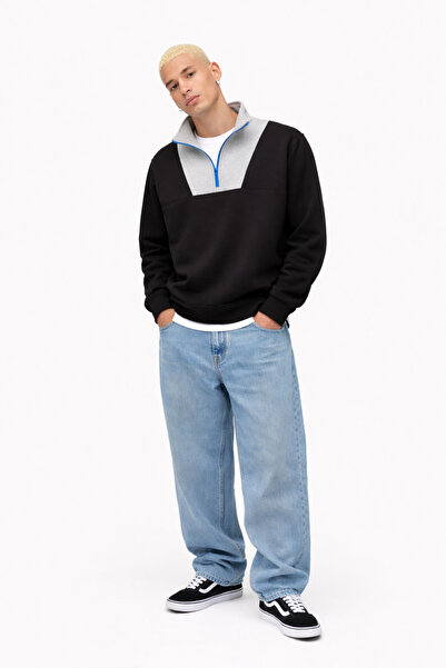 Vatkalimon Μαύρο Unisex Φούτερ Oversize με χοντρό φλις εσωτερικά και μισό φερ...