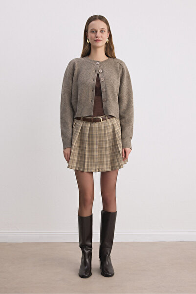 Babushka Ekoseli Duble Pilili Mini Şort Etek