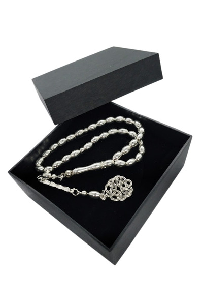 oftenadmire سبحة معدنية فضية اللون، سبحة 33 حبة مع مطاط سيليكون في علبة هدايا.